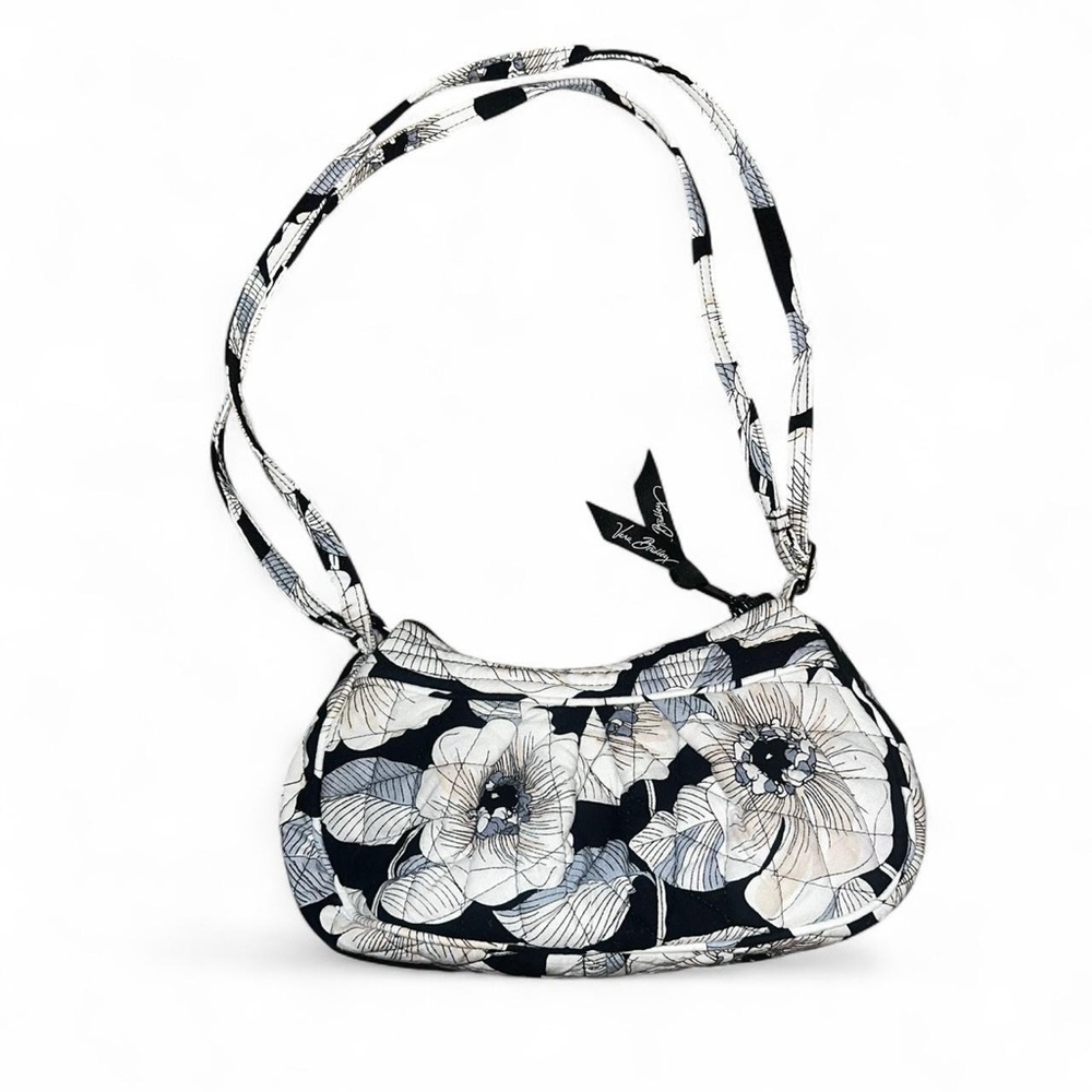 Vera Bradley Frannie Crescent Crossbody Bag Camellia Black White Floral